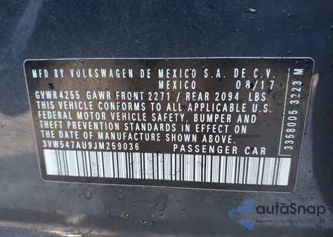 2018 Volkswagen Golf Gti 2.0T Autobahn/2.0T S/2.0T Se из США, поврежденный, VIN 3VW547AU9JM259036